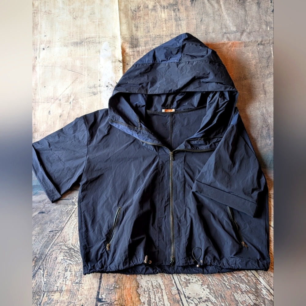 Suzy F Navy Hooded Spring Crop Jacket